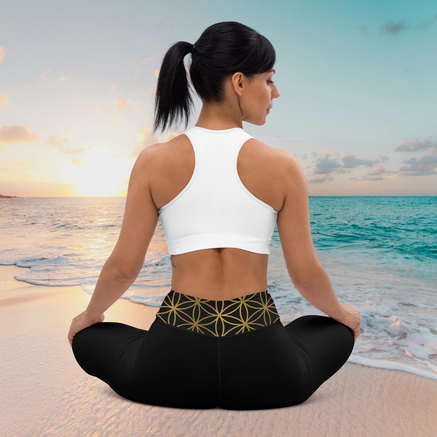 Leggings yoga Fiore della vita unisex neri