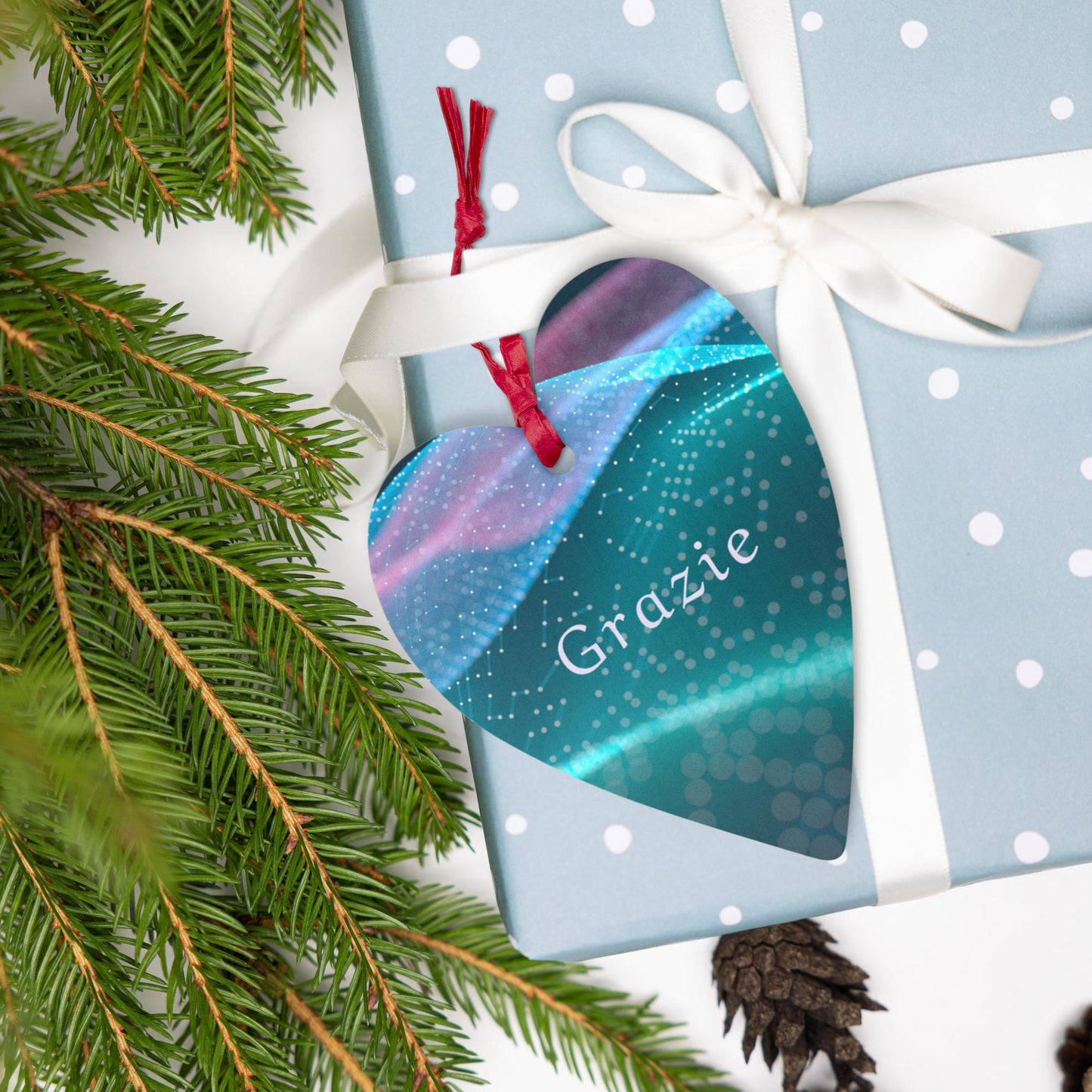 Decorazione in legno con calamita Grazie